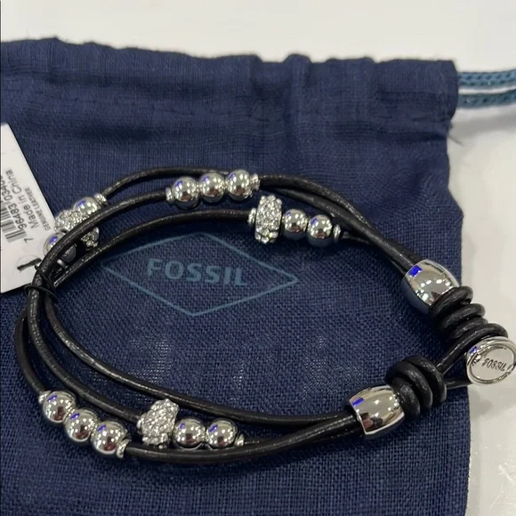 Fossil Black and Silver Multi-Strand Crystal Bracelet BRAND NEW - Picture 4 of 4